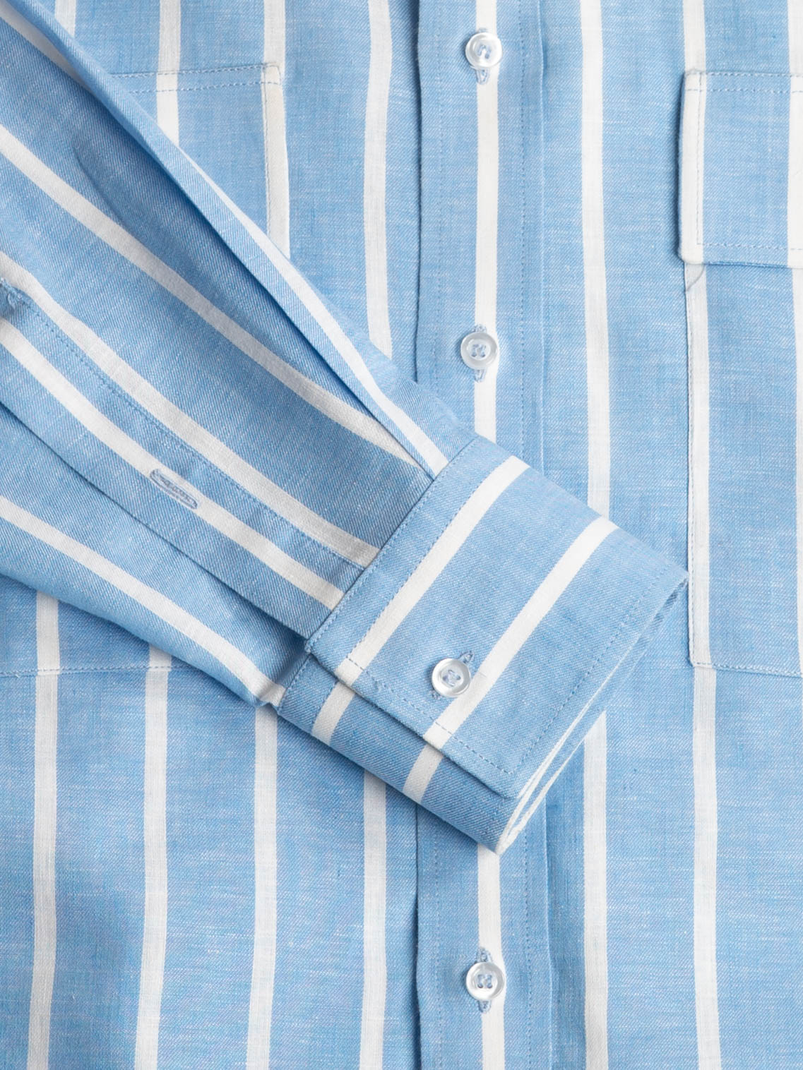 Packshot SHIRT BLUE AND WHITE COTTON AND LINEN STRIPED CUFF