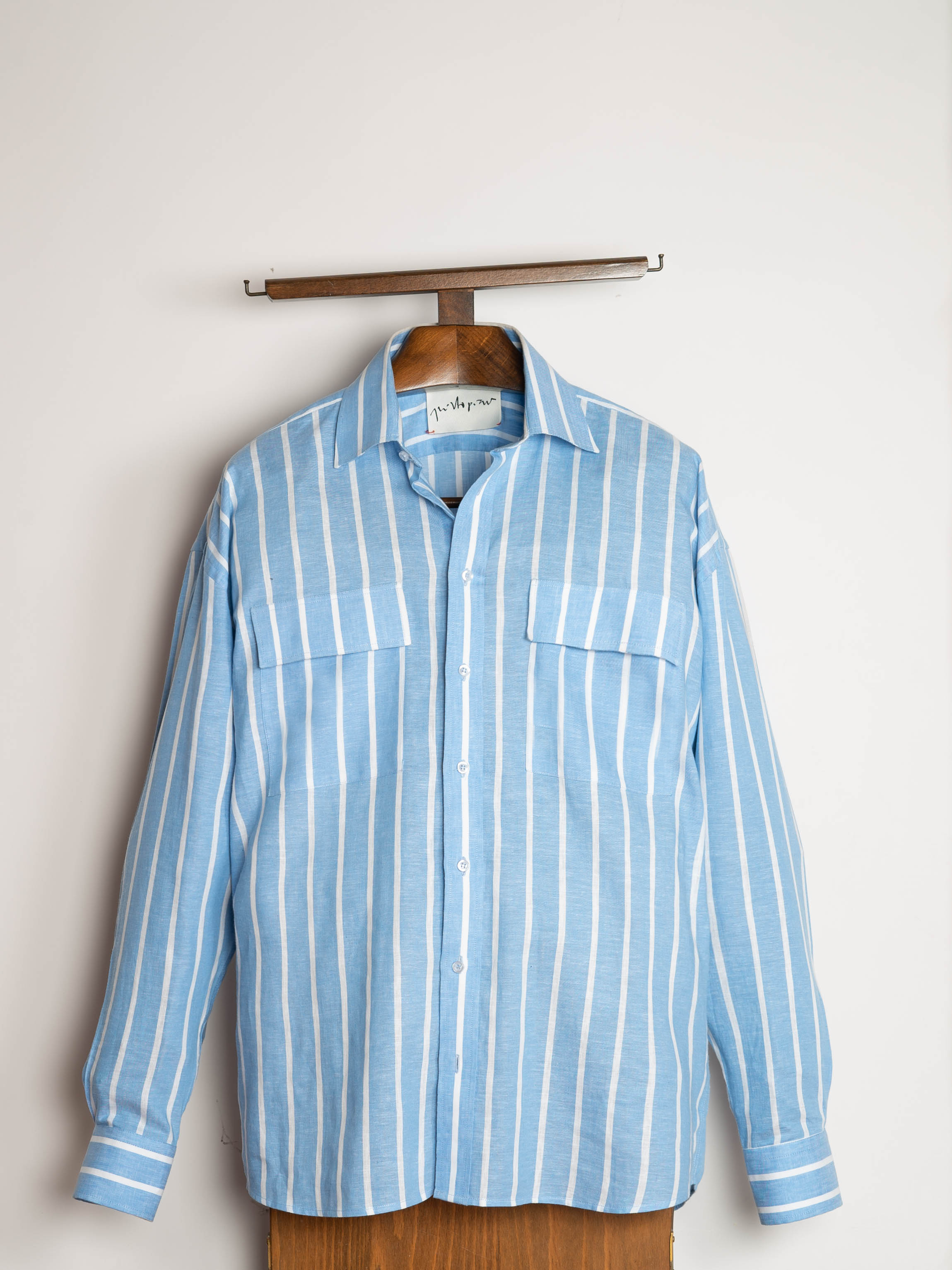 Packshot SHIRT BLUE AND WHITE COTTON AND LINEN STRIPED