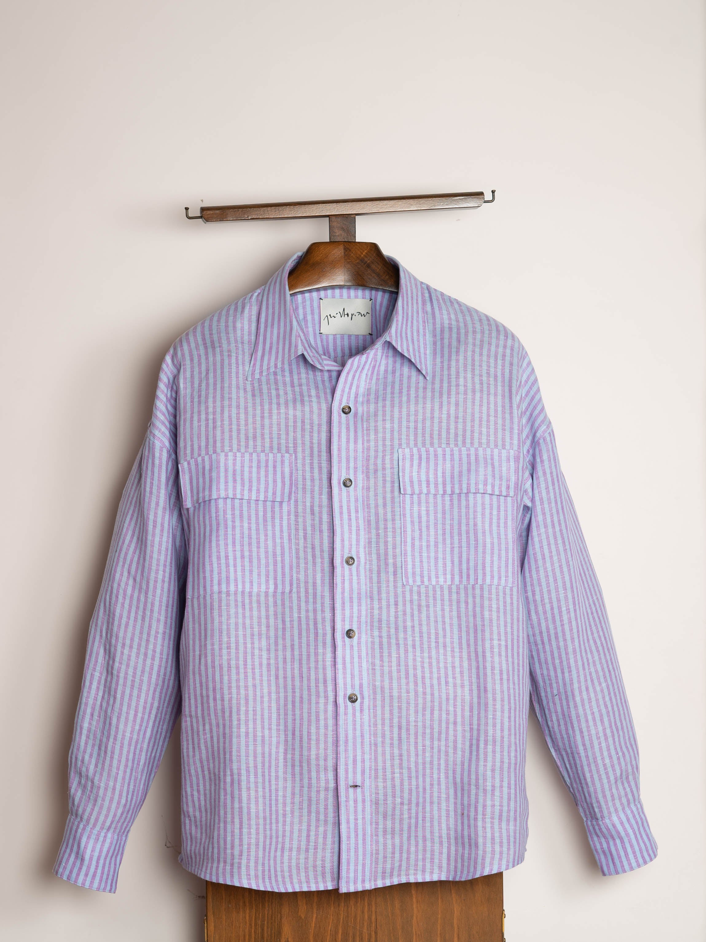 Packshot SHIRT PURPLE AND BLUE LINEN STRIPED